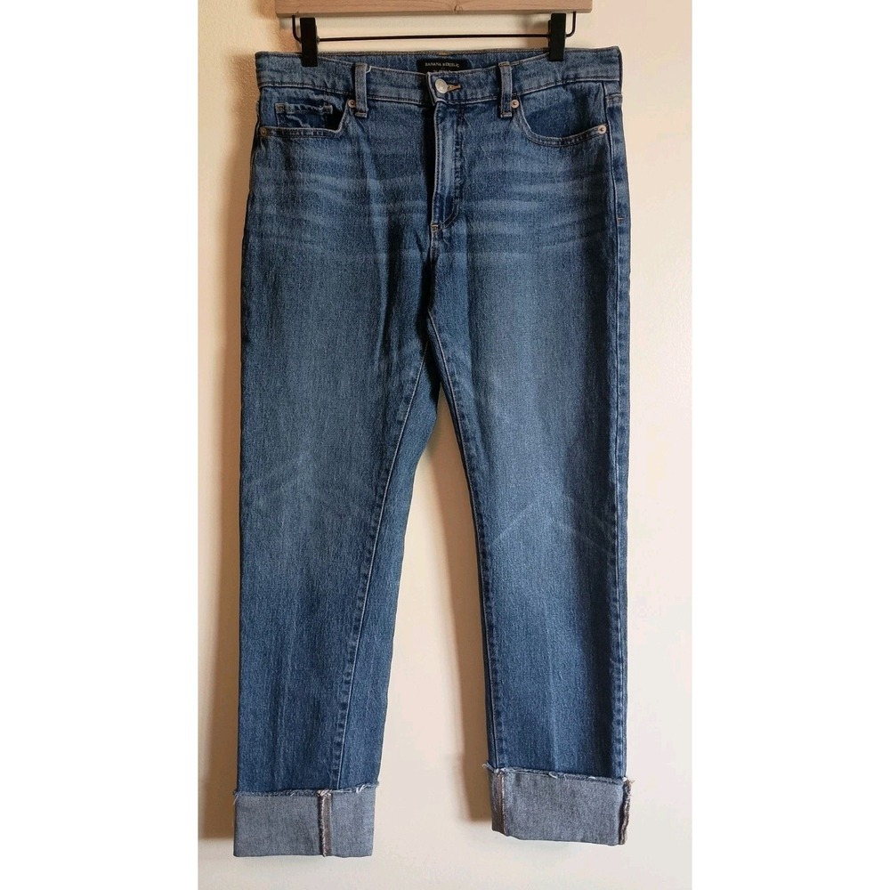 Banana Republic The Beau Jean 27/4 Cuffed Straight Crop Jeans Medium Wash